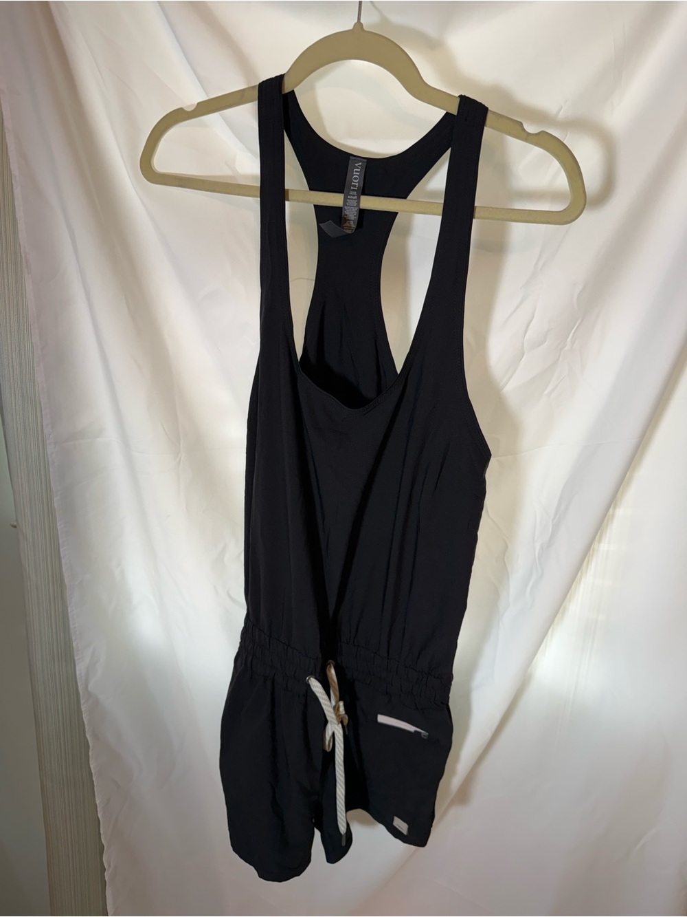 Vuori Black Racerback Romper with Drawstring Waist